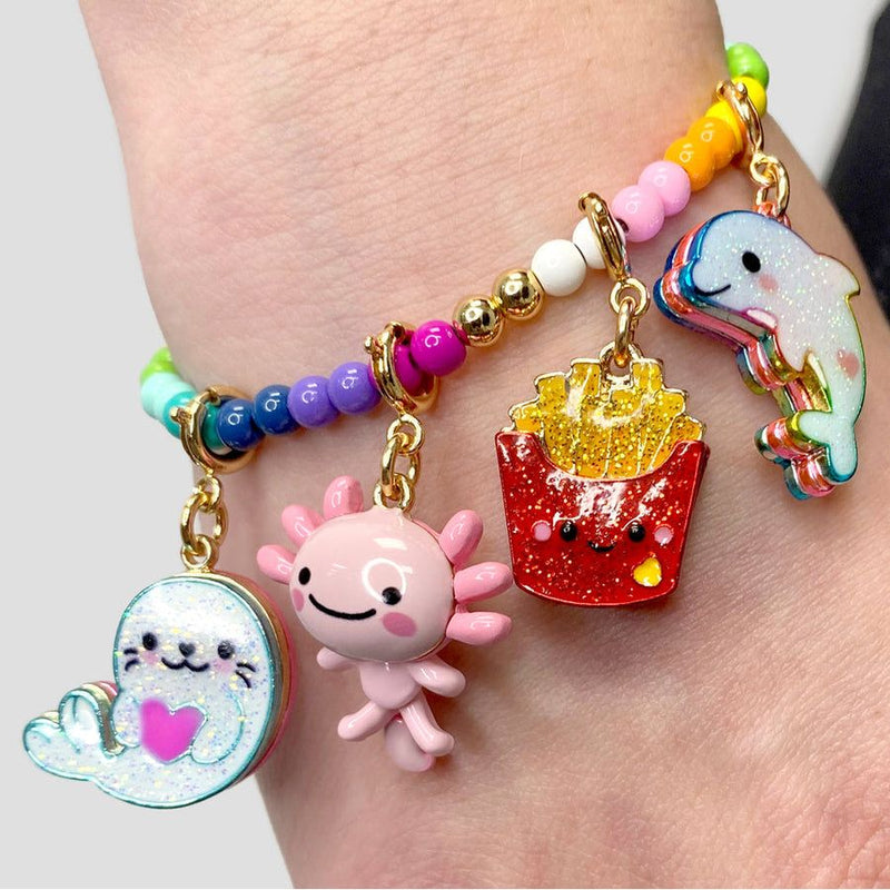 Axolotl Charm Armband - Verstellbares Perlenarmband Rosa & Weiß