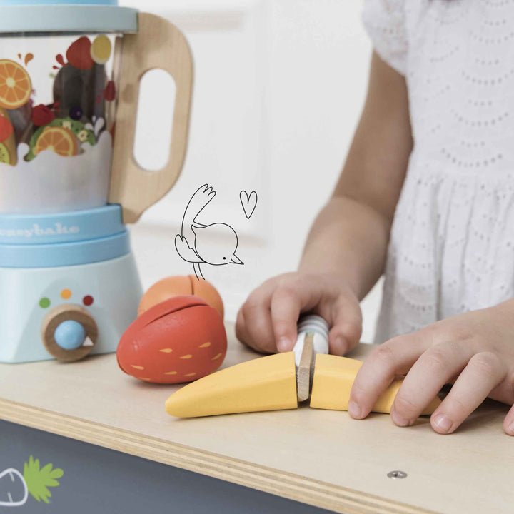 Wooden Smoothie Maker toy - Includes wood Blender, cup, Fruits and