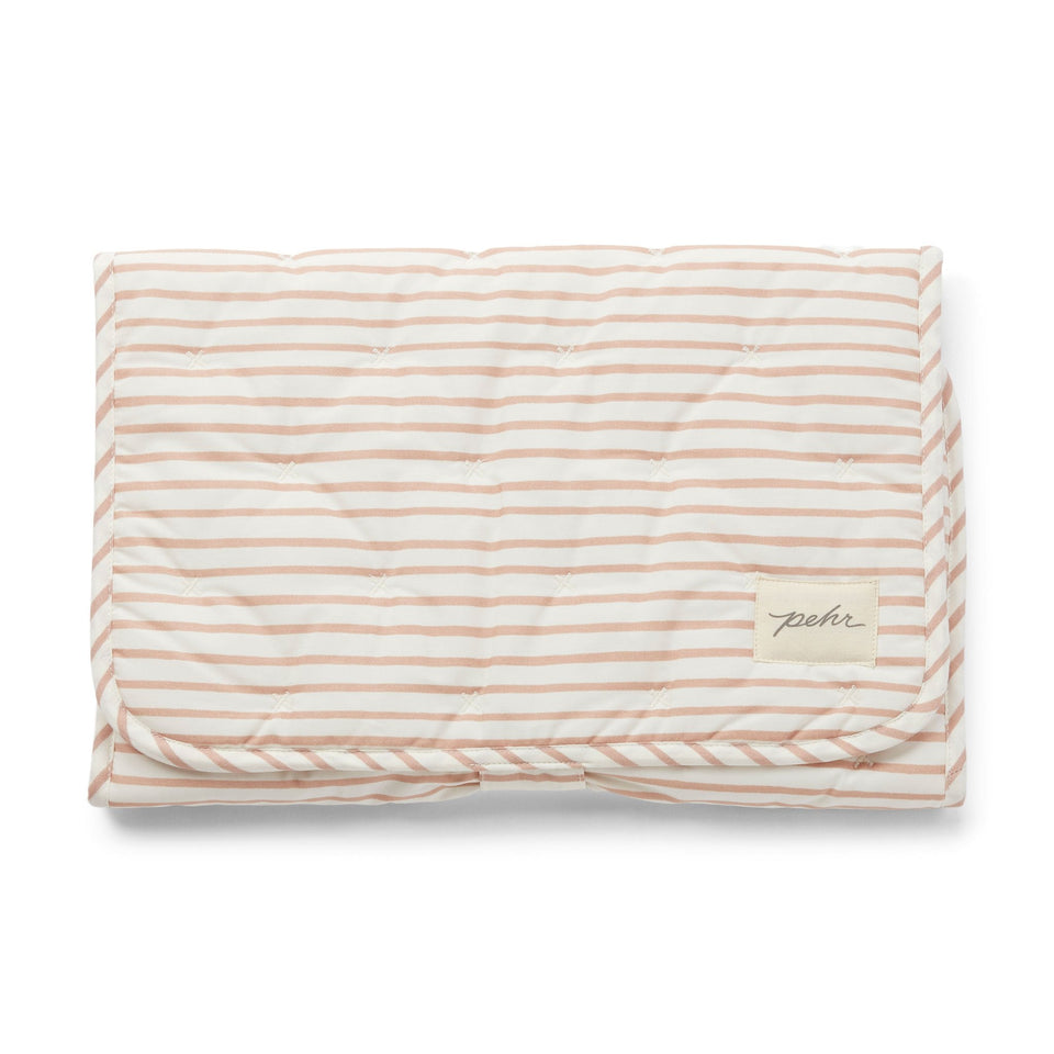 Pehr- Striped On-the-Go Portable Changing Pad- Stripes Away Rose Pink Happy Monkey Baby and Kids