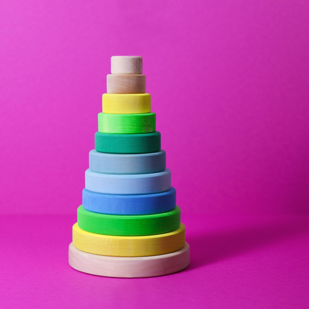 Grimm's | Wooden Conical Tower Stacker Neon Green