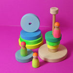 Grimm's | Wooden Conical Tower Stacker Neon Green