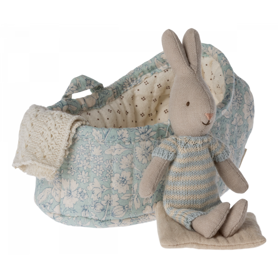 Maileg Rabbit in Carry Cot, Micro - Mint