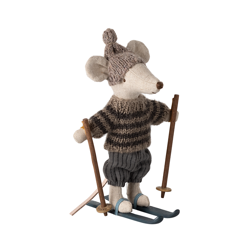 Maileg| Winter Mouse With Ski Set, Big Brother - Grey