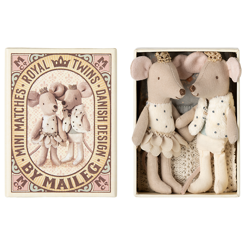 Maileg |Royal Twin Mice, Little Sister and Brother in Matchbox (Ships Early February)