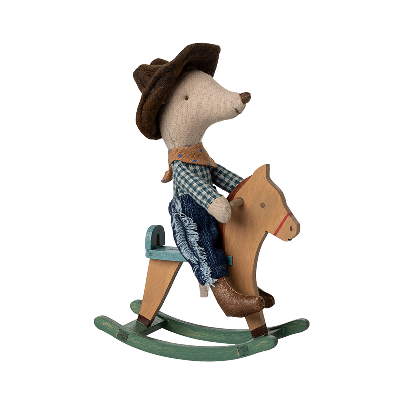 Maileg |Cowboy Mouse on Rocking Horse | Little Brother '25 (Ships Mid June)