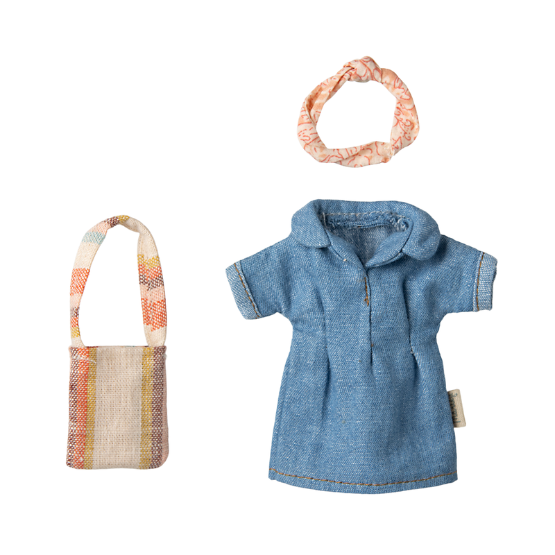 Maileg | Denim Dress and Bag, Mum Mouse (Ships Mid March)