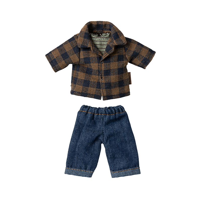 Maileg | Brown Checked Shirt and Pants, Dad Mouse (Ships Mid April)