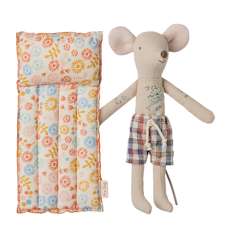 Maileg | Beach Mouse With Air Mattress, Dad - Flower'25 (Ships Mid May)