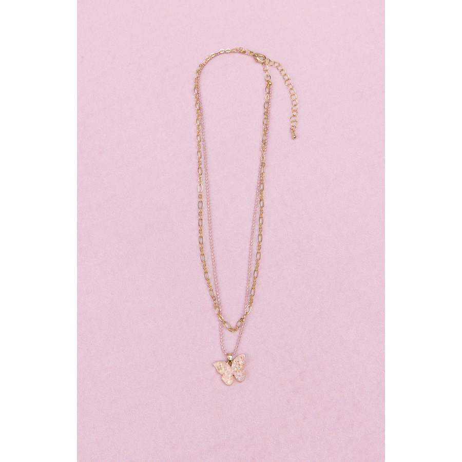 rose gold butterfly necklace whit pink stones