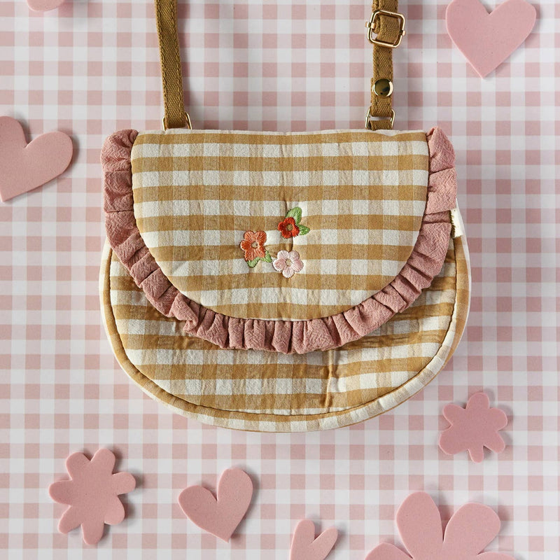 Gingham Embroidered Ruffle Bag