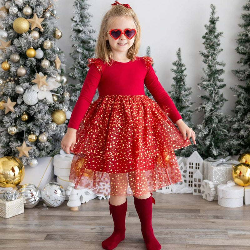 Scarlett Shimmer Christmas Long Sleeve Tutu Dress