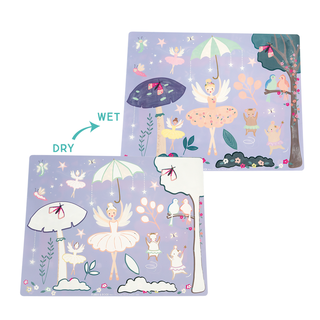 Packaging of Magic Placemats with fairy tale design and water pens on a white background