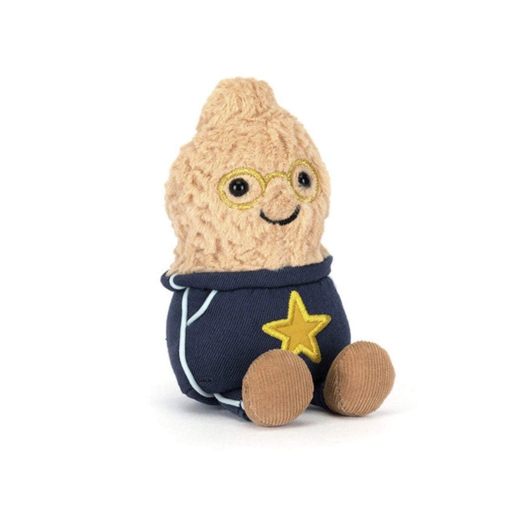 Plush toy resembling a character with a star on a white background