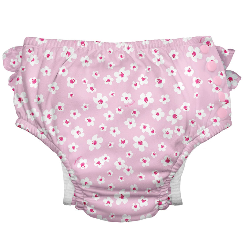 Eco Snap Ruffled Swim Diaper |  Light Pink Small Blossoms