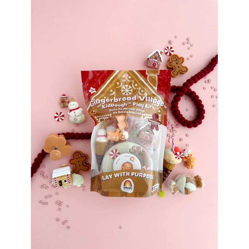 Gingerbread Village KidDough Play Kit with gingerbread-themed toys on a white background