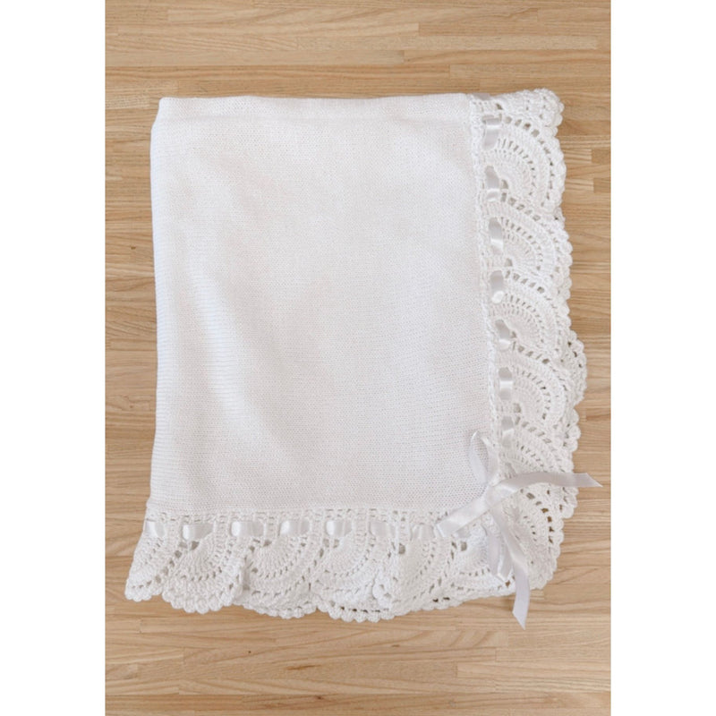 Knitted Blanket  - White Satin Ribbon
