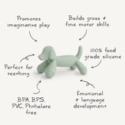 Mint green dog-shaped toy on a white background