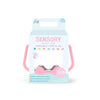 Sensory play jar packaging with pink handle on a white background