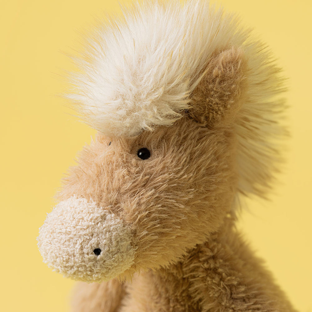 Jellycat Canterneigh Pony hose plush with light brown and cream fur 