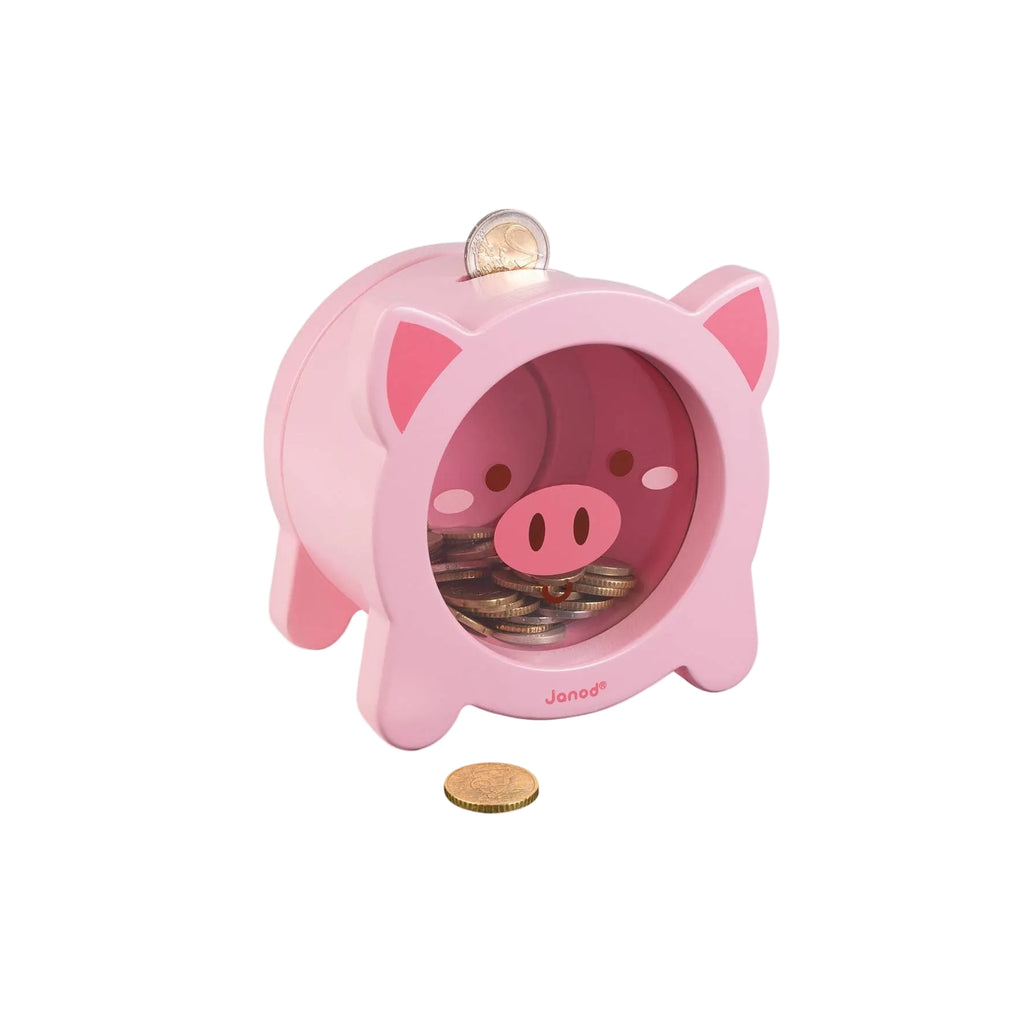 Pink pig-shaped container with a white background