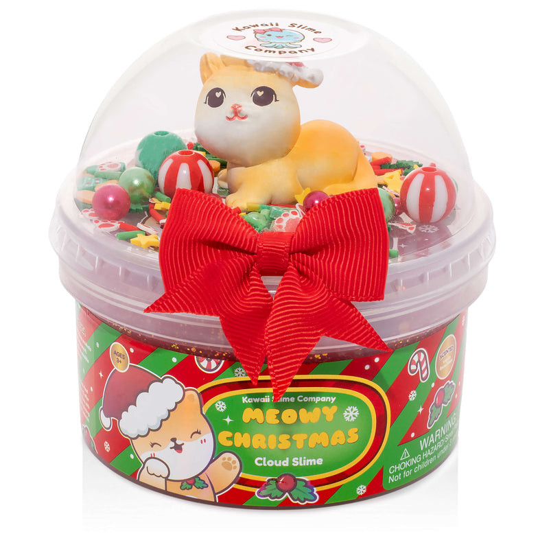 The Kawaii Company Meowy Christmas Cloud Slime with red cloud slime, mini beads, Christmas slime sprinkles, and a Christmas cat charm.