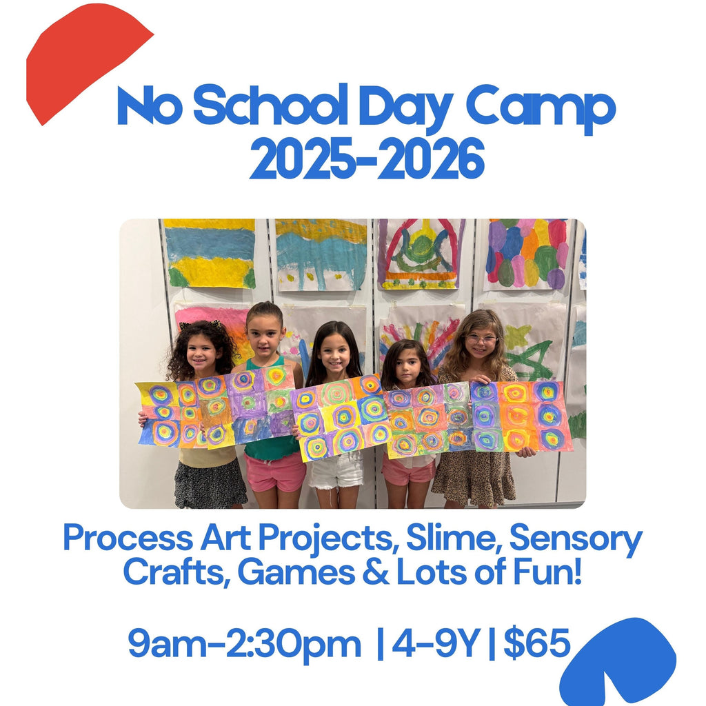 No school day camp kids holding art work 