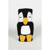 Crocheted penguin phone case on a white background