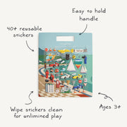 Packaging of a reusable sticker set with race day theme by mushie.