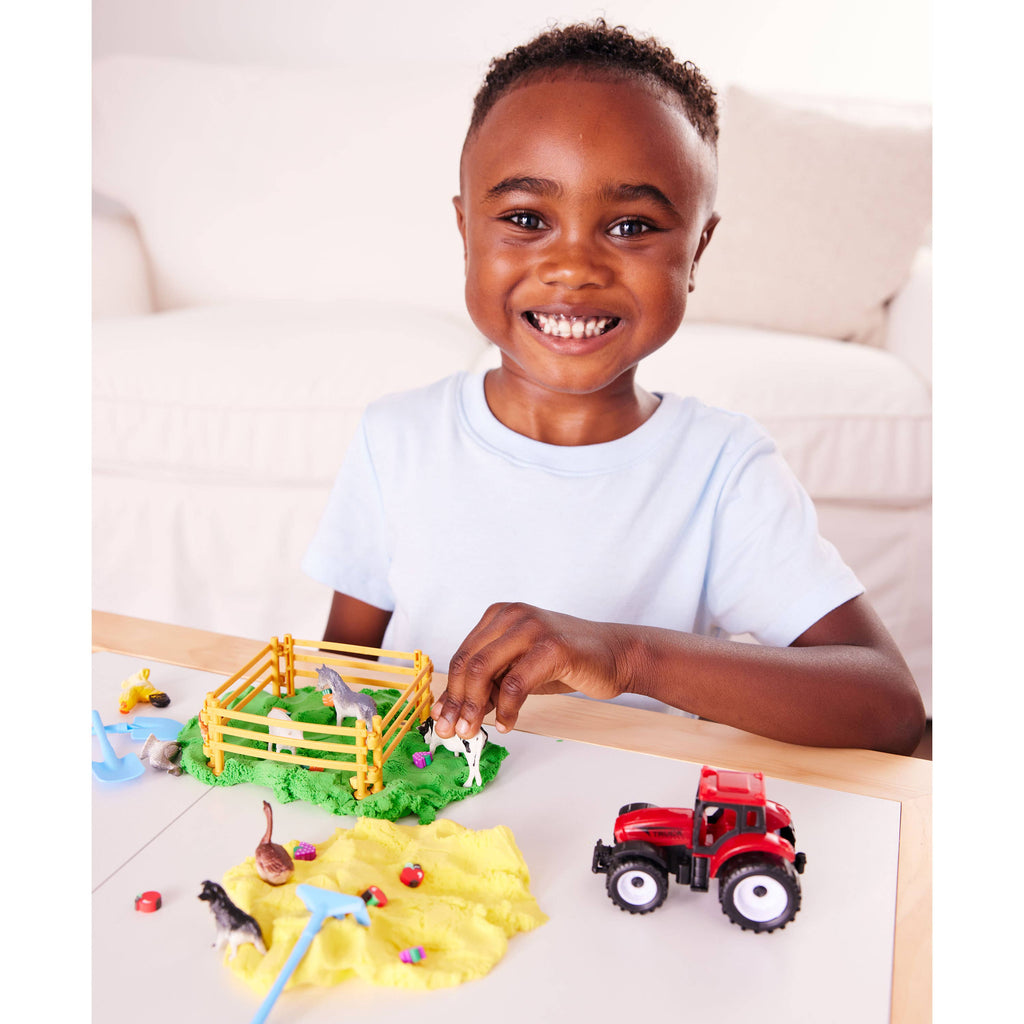 Sensory pack with farm-themed toys and activities, including a tractor, animals, and tools.