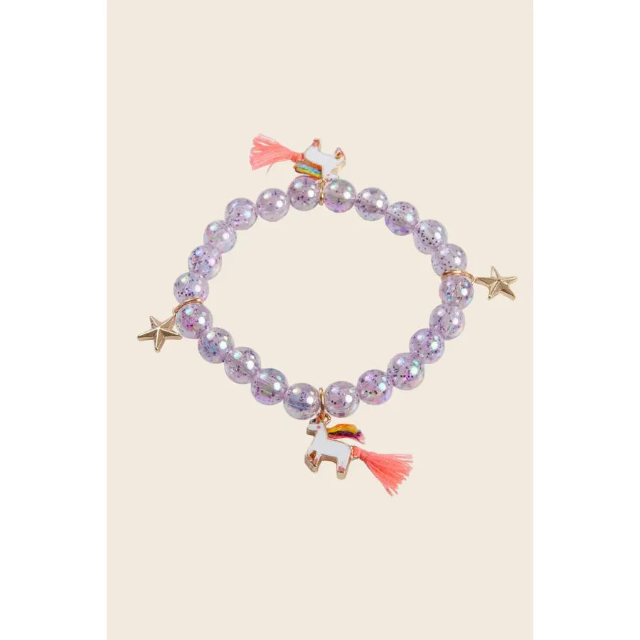 Unicorn Star Bracelet purple beaded bracelet with unicorns and stars