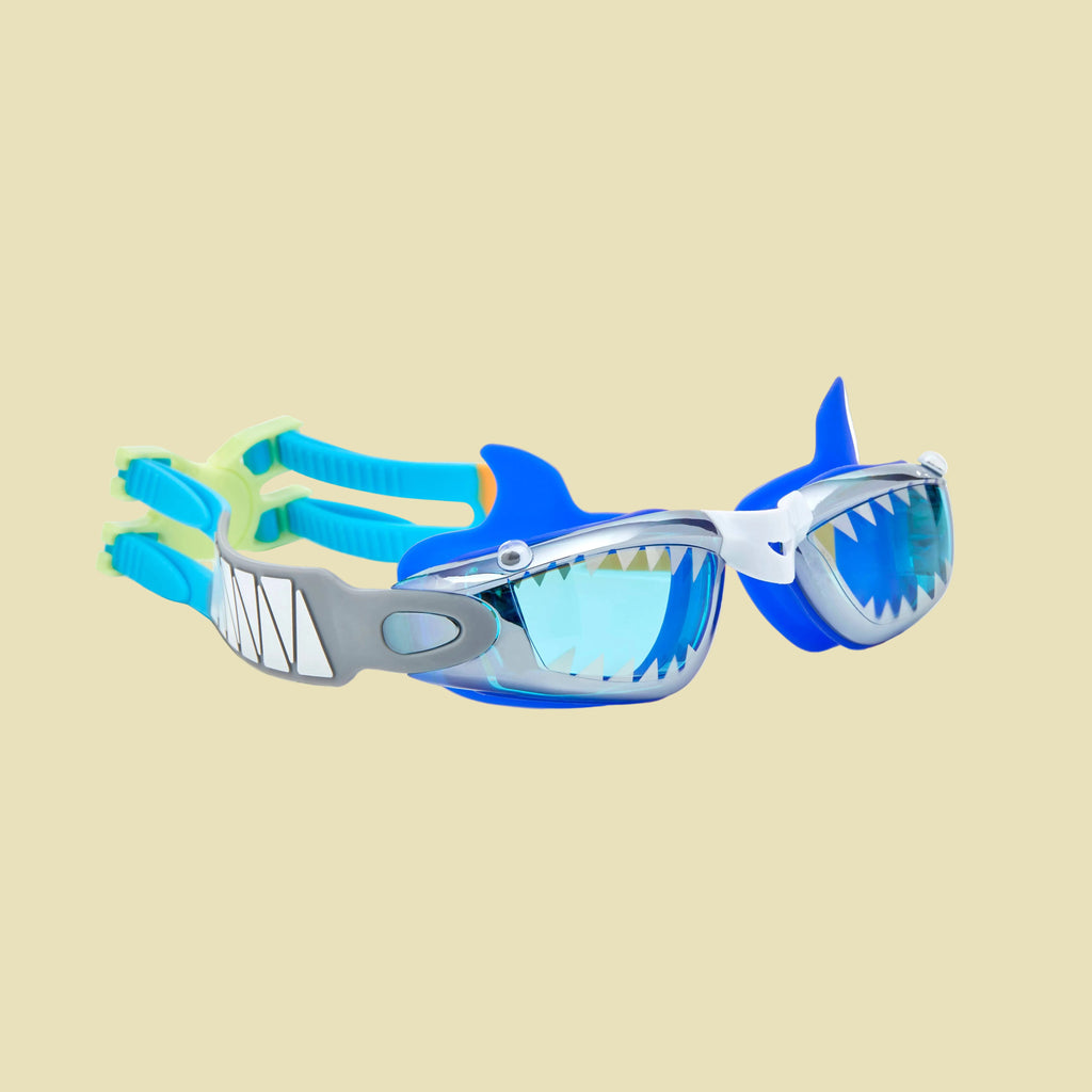 Shark-themed swim goggles 