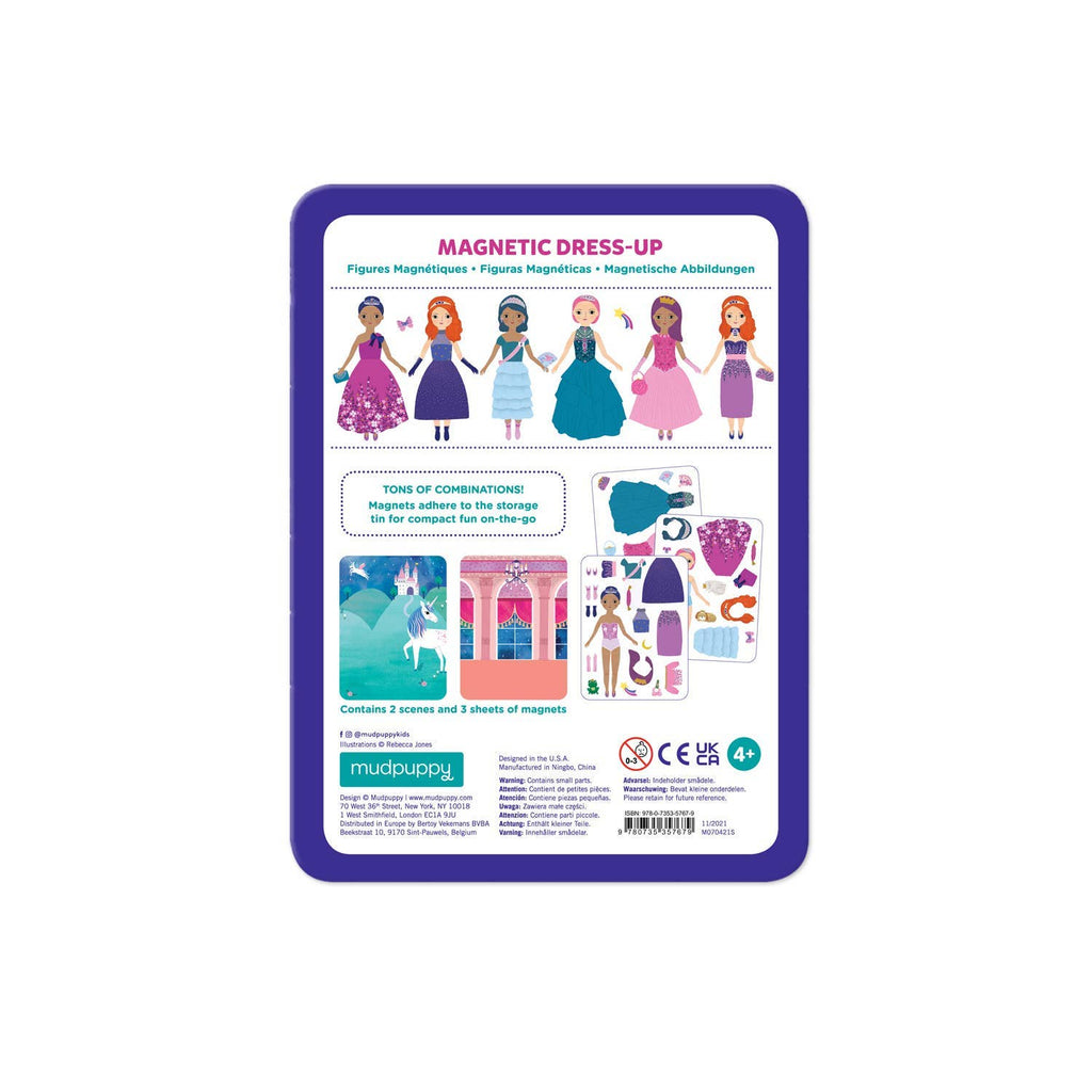 Princess Magic Magnetic Dress-Up toy packaging with a girl in a blue dress and unicorn on a white background
