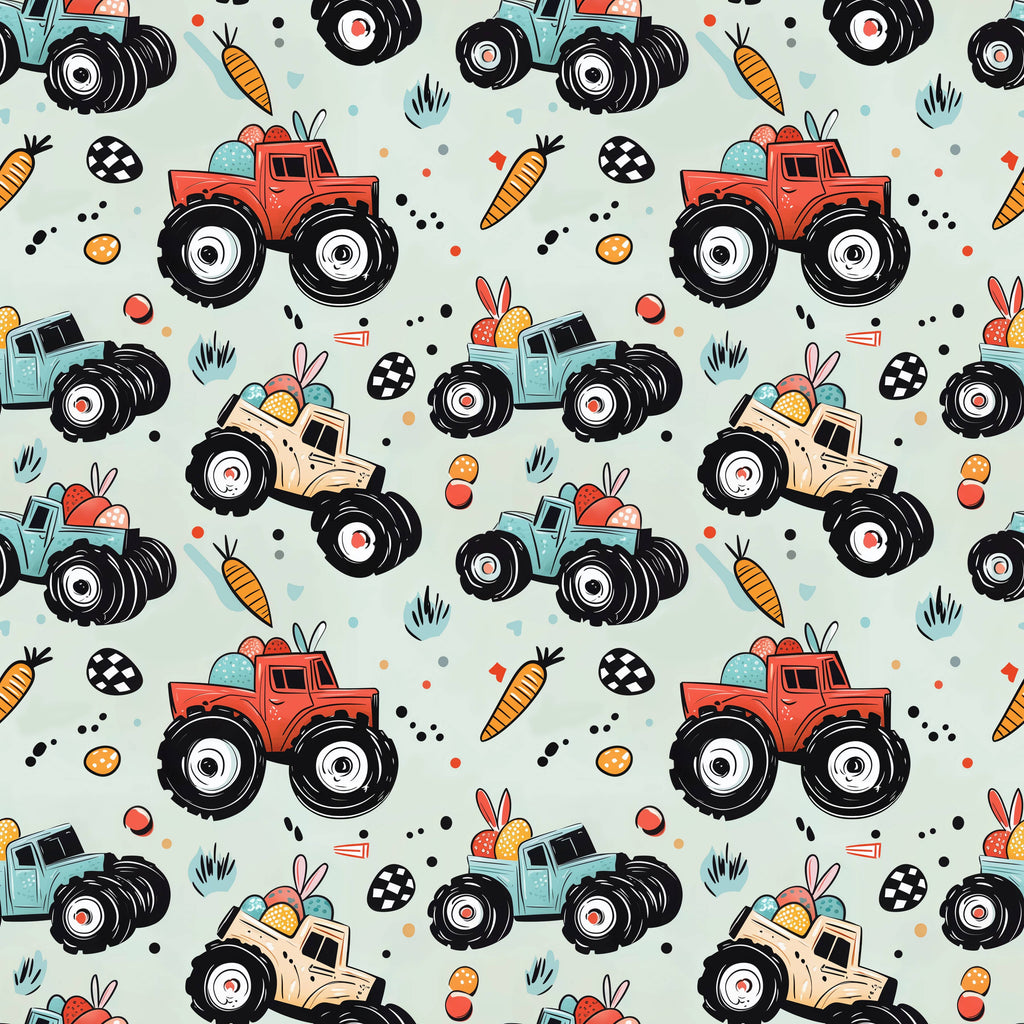 Children's pajama set with truck pattern on a white background