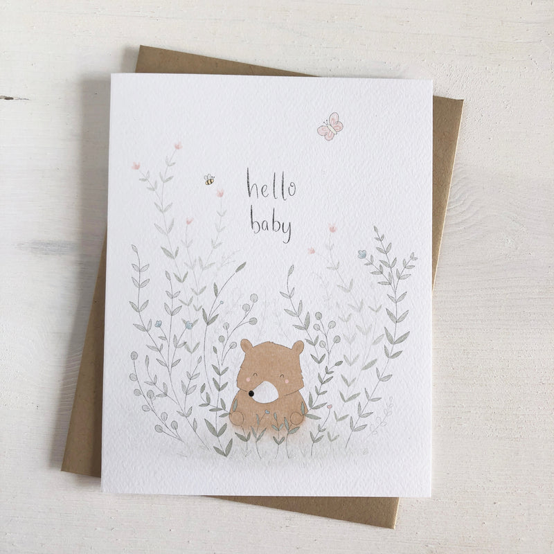 Fox & Bear Paper Co. Hello Baby Bear - Woodland Baby Greeting Card Happy Monkey Baby & Kids