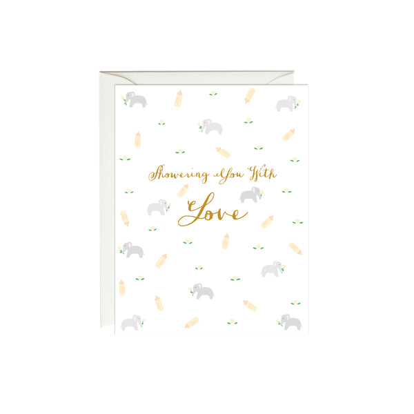 Paula and Waffle- Elephant Baby Shower Gold Foil Card  Happy Monkey Baby and Kids 