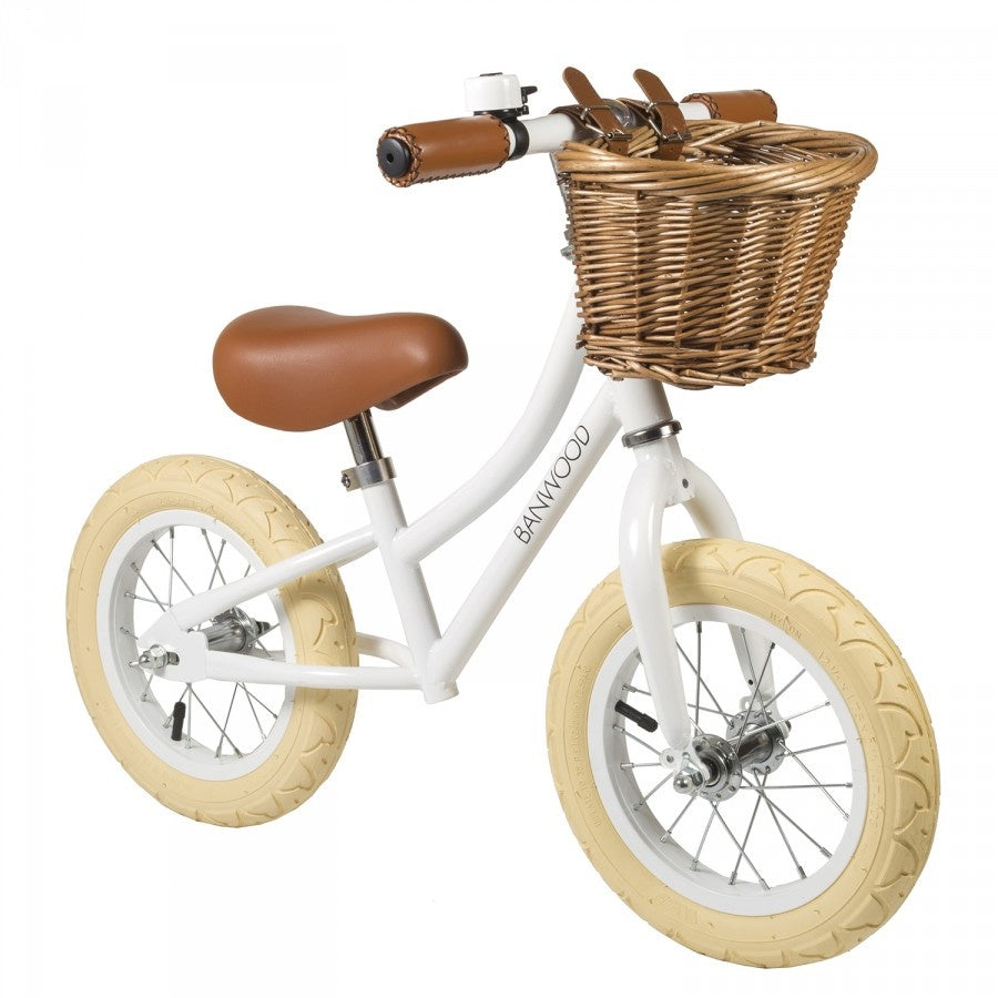 A white balance bike.