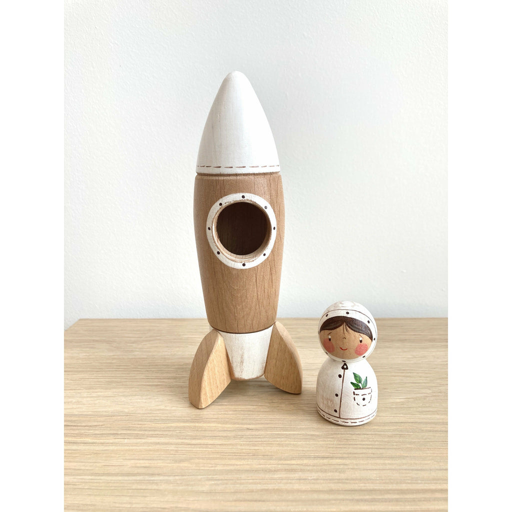 Gnezdo Wooden Rocket with Astronaut [no flowers on rocket] Happy Monkey Baby & Kids